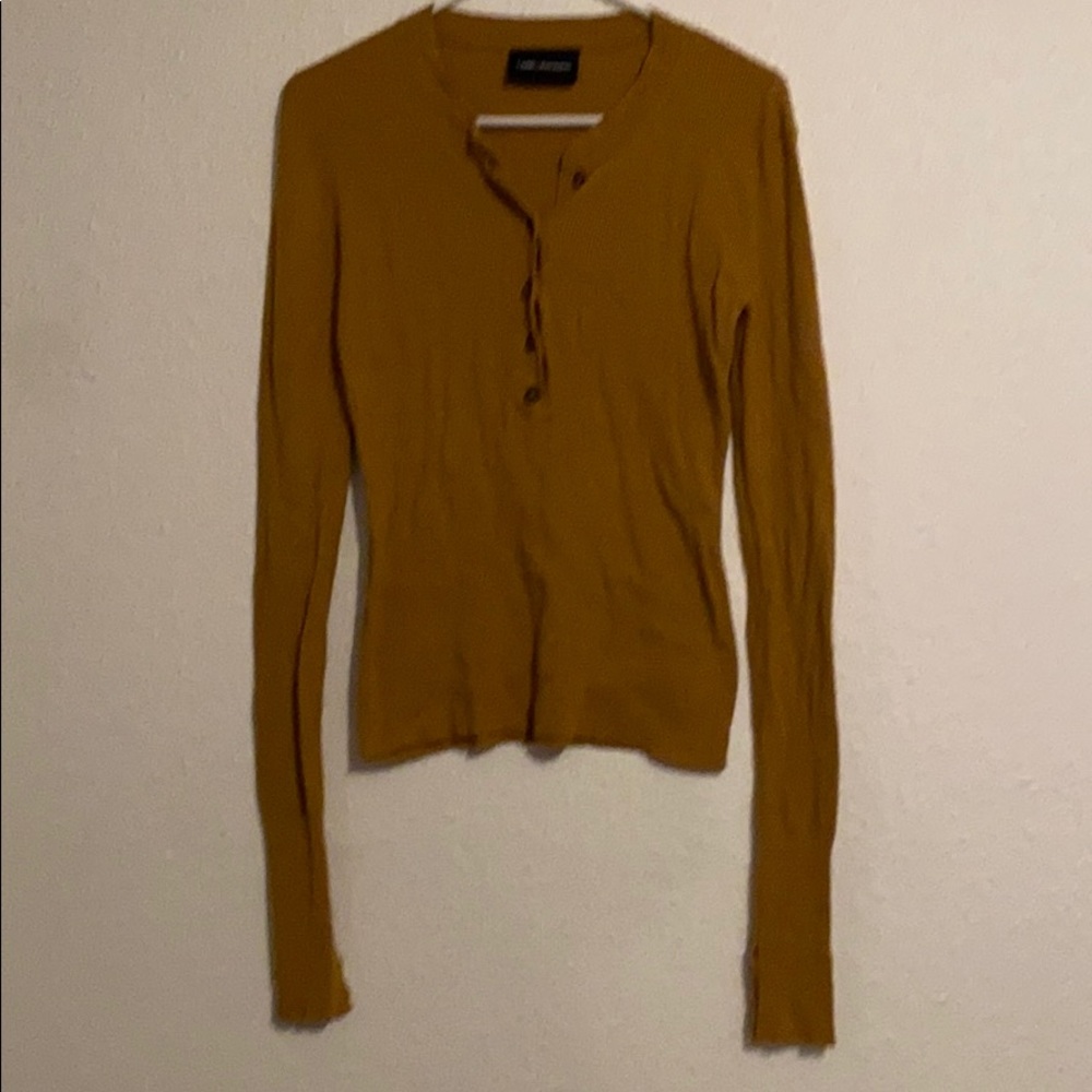 Extra long sleeve mustard ribbed Henley top